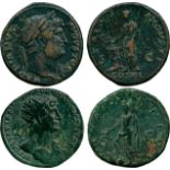 ANCIENT COINS, ROMAN COINS, Hadrian (AD 117-138), Æ Dupondius, rev Salus; and As, rev Salus. Both