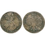 WORLD COINS, Russia, Peter I, The Great, Silver Poltina, 1707, armoured bust right, rev double