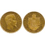 WORLD COINS, France, Second Empire, Napoleon III (1852-1870), Gold 50-Francs 1857A, Paris, bare head