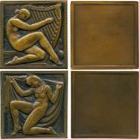 COMMEMORATIVE MEDALS, ART MEDALS, Art Deco, Femmes a l’Harp and Femme au Collier, Uniface Square