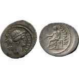 ANCIENT COINS, ROMAN COINS, C. Clodius Vestalis (43 BC), Silver Denarius, C CLODIVS C F, wreathed