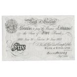 BANKNOTES, Great Britain, Bank of England, uniface White £5, 20 June 1921, London, serial no.B72