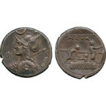 ANCIENT COINS, ROMAN COINS, P. Licinius Nerva (113/112 BC), Silver Denarius, ROMA, helmeted bust