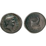 ANCIENT COINS, ROMAN COINS, Mark Antony, Silver Denarius, travelling mint, struck 40 BC, ANT IMP III