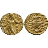 WORLD COINS, India, Gupta, Chandragupta II, Gold Dinar, archer type, CHANDRA below arm of king