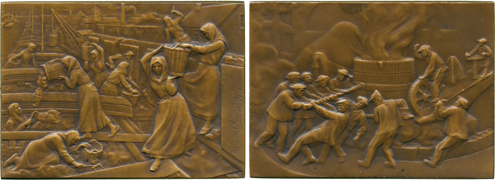 COMMEMORATIVE MEDALS, ART MEDALS, Societé de l’Industrie Minerale, Rectangular Bronze Medal, 1910,