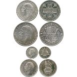 BRITISH COINS, George V, Part Proof Set, 1927, Silver Halfcrown, Florin, Shilling and Threepence (