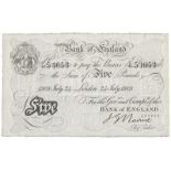 BANKNOTES, Great Britain, Bank of England, uniface White £5, 24 July 1909, London, serial no.C42