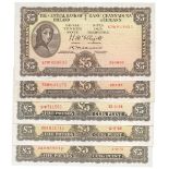 BANKNOTES, Ireland, Central Bank of Ireland, £5 (5), 24 October 1955, serial no.67W 834855, 18