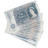 BANKNOTES, Great Britain, Bank of England, £5 (4), undated (1967), serial nos.Y70 141709, M16 309864