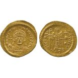 ANCIENT COINS, BYZANTINE COINS, Justinianus I (AD 527-565), Gold Solidus, D N IVSTINI-ANVS PP AVI,