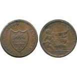 BRITISH 18TH CENTURY TOKENS, SCOTLAND, Uncertain Issuer, Imitation Copper Penny, 1791, obv arms of