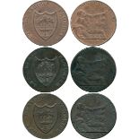 BRITISH 18TH CENTURY TOKENS, SCOTLAND, Uncertain Issuer, Imitation Copper Halfpenny (3), 1791, obv