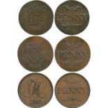 BRITISH 18TH CENTURY TOKENS, ENGLAND, Christ’s Hospital, Copper Penny (3), 1800, obv cypher C H,