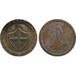 BRITISH 18TH CENTURY TOKENS, ENGLAND, Peter Anderson, Copper Halfpenny, 1795, obv shield of arms