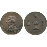 BRITISH 18TH CENTURY TOKENS, ENGLAND, William Hallan, china and glass dealer , Copper Halfpenny,