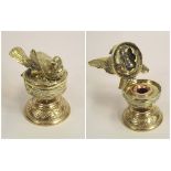 BIRD INKWELL. A brass & copper bird inkwell.