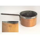 COPPER PAN. A 19th century copper pan with engraved crowned monogram. Diameter 26cm.