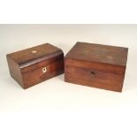 VICTORIAN BOXES. A Victorian small writing slope (a.f.) & a mother of pearl inlaid Victorian box.