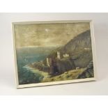 WILLIAM HARRY. A signed oil on canvas by William Harry of the Crown Mines at Botallack. 44 x 59cm.