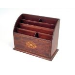 STATIONERY RACK. An Edwardian, inlaid mahogany stationery rack. Width 23cm.