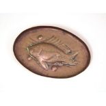 NEWLYN COPPER. A Newlyn copper pin tray. Stamped 'NEWLYN'. 14cm. wide oval.