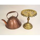 KETTLE & STAND. A Victorian brass kettle stand & copper ship's kettle.