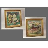 PRINTED COTTON PICTURES. Two printed cotton pictures, possibly American, both featuring Honey Bears.