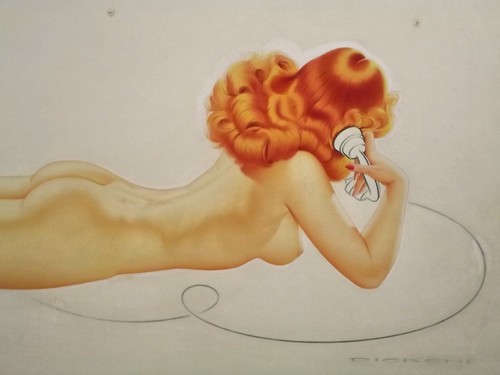 ARCHIE DICKENS. An original airbrushed glamour illustration c.1950's. Signed. 49 x 74cm. Unframed. - Bild 2 aus 2