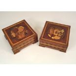 GERMAN BOXES. Two 1930's/40's German marquetry inlaid boxes. 17x17x8cm.