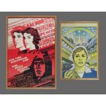 SOVIET UNION POSTERS. Two 1980's Soviet Union propaganda posters, 78 x 51cm & 97 x 65cm.