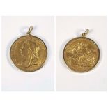 SOVEREIGN PENDANT. A Victorian sovereign, 1901, in 9ct. gold pendant mount.