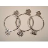 SILVER MOUNTS. A set of three Victorian bowl mounts. Largest diameter 10cm.