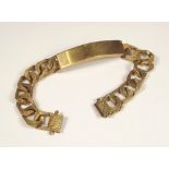 IDENTITY BRACELET. A gentleman's 9ct. gold identity bracelet. Approx. 42g.