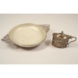 SILVER DISH ETC. A silver bon bon dish with frosted glass liner, London 1911, diameter 16.