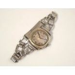 LONGINES WATCH. An Art Deco Longines wristwatch in engraved, gold filled case & with steel strap.