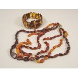 AMBER. An amber bead necklace & a 'spangled amber' bracelet.