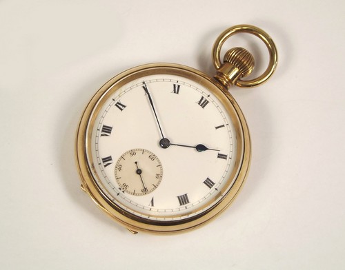 POCKET WATCH. A gold plated open faced pocket watch.
