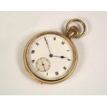 POCKET WATCH. A gold plated open faced pocket watch.