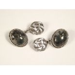 SILVER CUFFLINKS. A pair of silver & moss agate cufflinks.