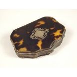 TORTOISESHELL PURSE. A 19th century silver inlaid tortoiseshell purse. 5 x 7cm.