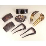 HAIR COMBS. Tortoiseshell & celluloid hair combs.