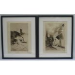 After D. Donald, two monochrome etchings, one of Marrakech, the other of Tangiers, each pencil