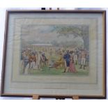 Coloured print titled Cricket at Lord's in 1822, picture area 24x32cm, framed and glazed