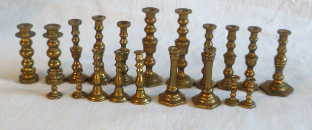 Pair of 19th century brass candlesticks with ejectors, stepped bases, 26cm high, together with a - Image 3 of 3