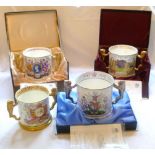 Four large painted Paragon bone china Royal commemorative loving cups comprising Queen Elizabeth