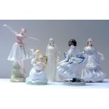 Collection of five Coalport porcelain figures comprising The Goose Girl, Dame Antoinette Sibley,