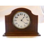 Walnut cased Swiss made Buren mantel clock with domed top and white circular dial, integral key