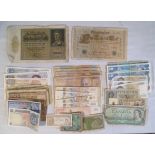 Assorted banknotes including France five Francs 1944, Canada one dollar 1954, Hong Kong one cent,