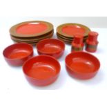 Vintage Baldelli of Italy fourteen piece dinner service comprising plates, bowls and cruet, red with